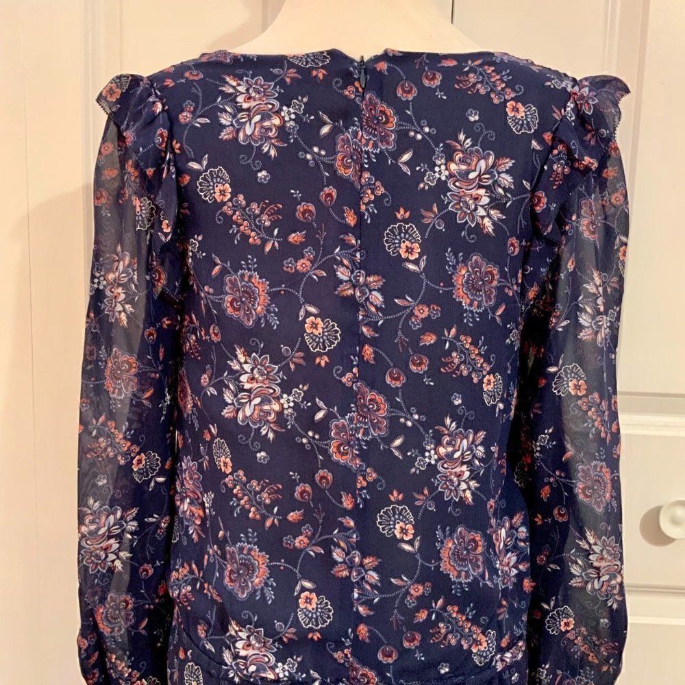 Joie Silk Blue Pink Floral Long Sleeve Drop Waist Tunic Mini Dress Small - Picture 6 of 12